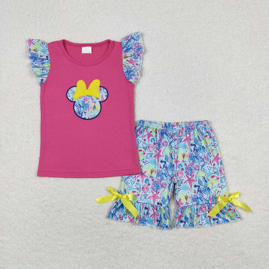 Hot Pink Embroidered Cartoon Girls Suit