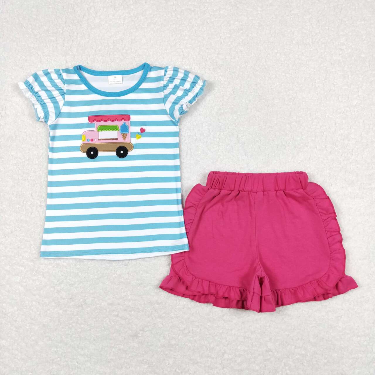 Blue stripe Embroidered icecream Girls Suit