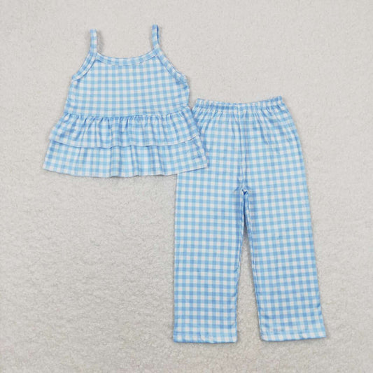 Blue plaid flower girls Set