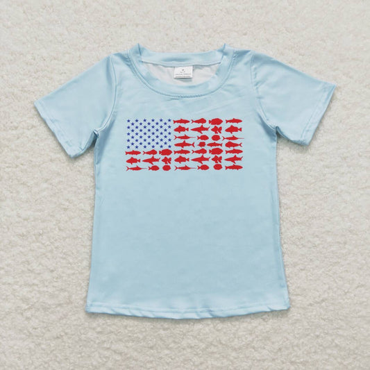 July of 4th flag print short boy shirt