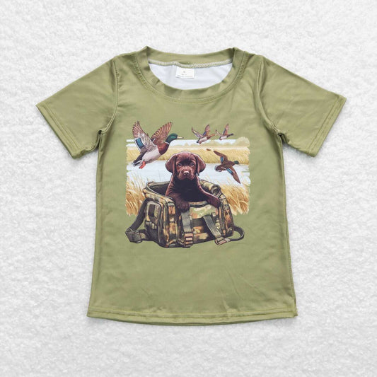 Green Dog print short boy shirt