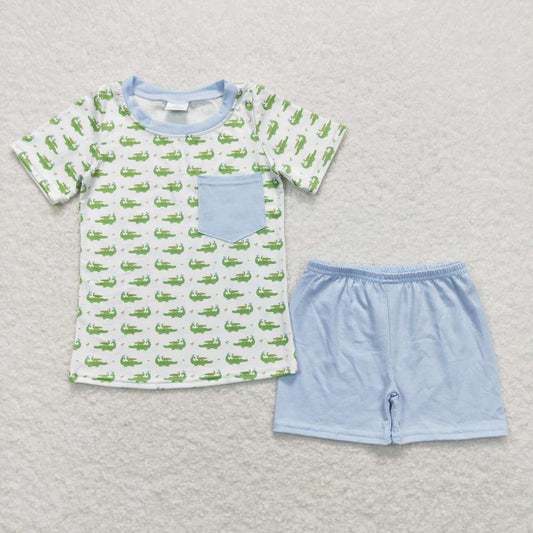 green Crocodile print short sleeve boy set