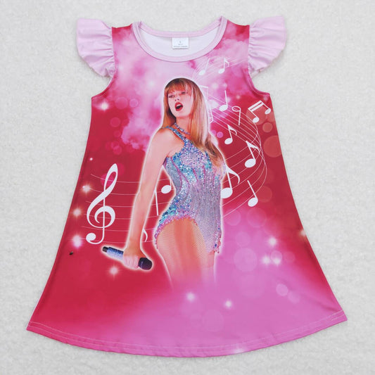 Hot Pink Cartoon print Girls Dress