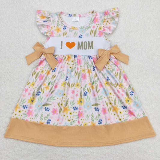 Embroidered I LOVE MOM Flowers Girls Dress