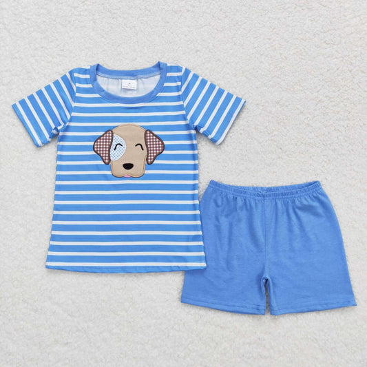 Blue Embroidery stripe Dog Boy Set