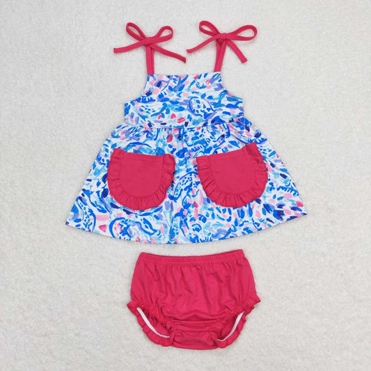 blue flower with pocket Bummies Girls Set