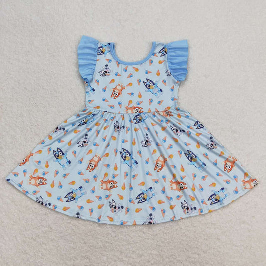 Blue cartoon dog Girls dress