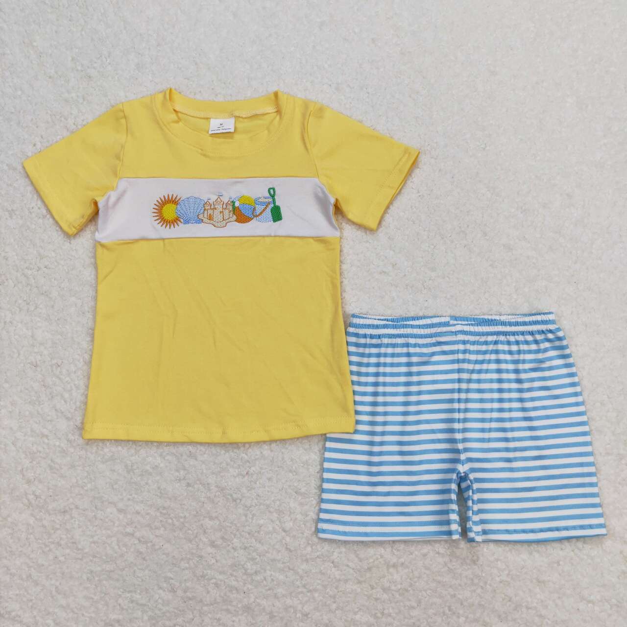 Yellow Embroidered Baker blue stripe Boy Set