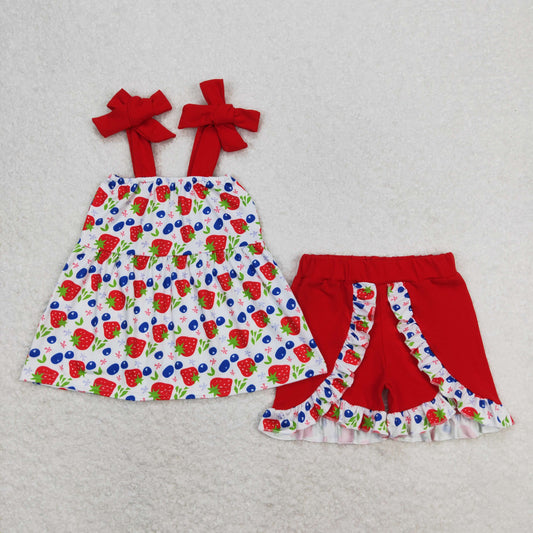 red strawberry print Girls set