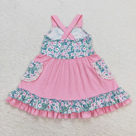 Pink flower with pocket Girls dress