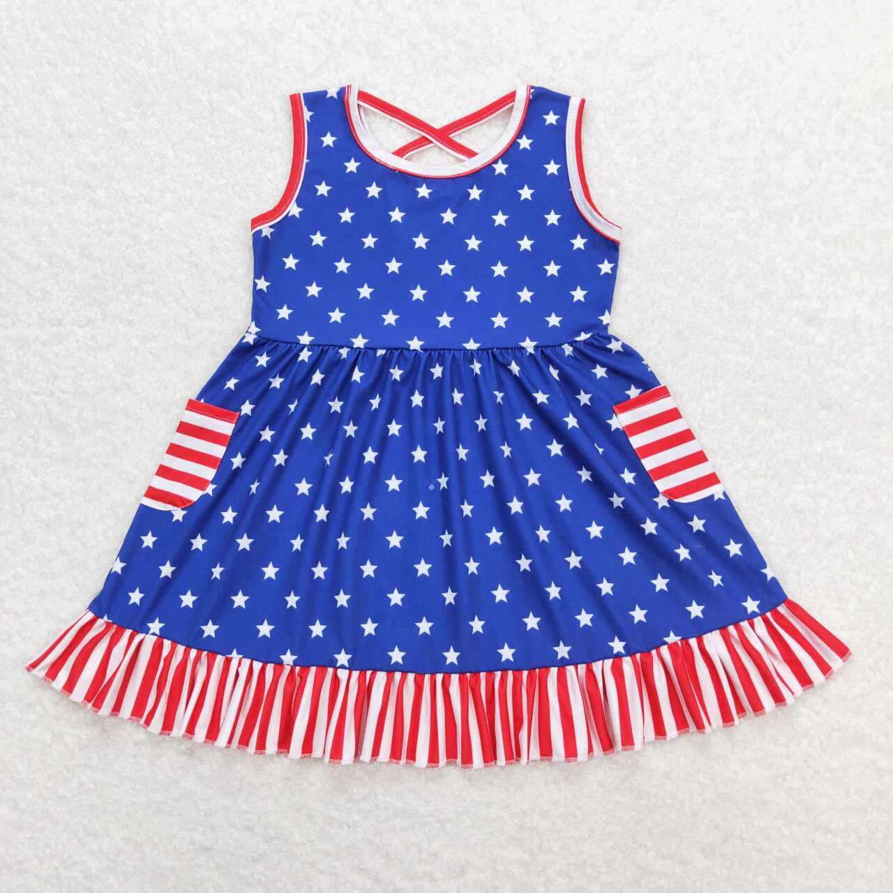 july of 4th blue stars red stripes with pockets Girls dress