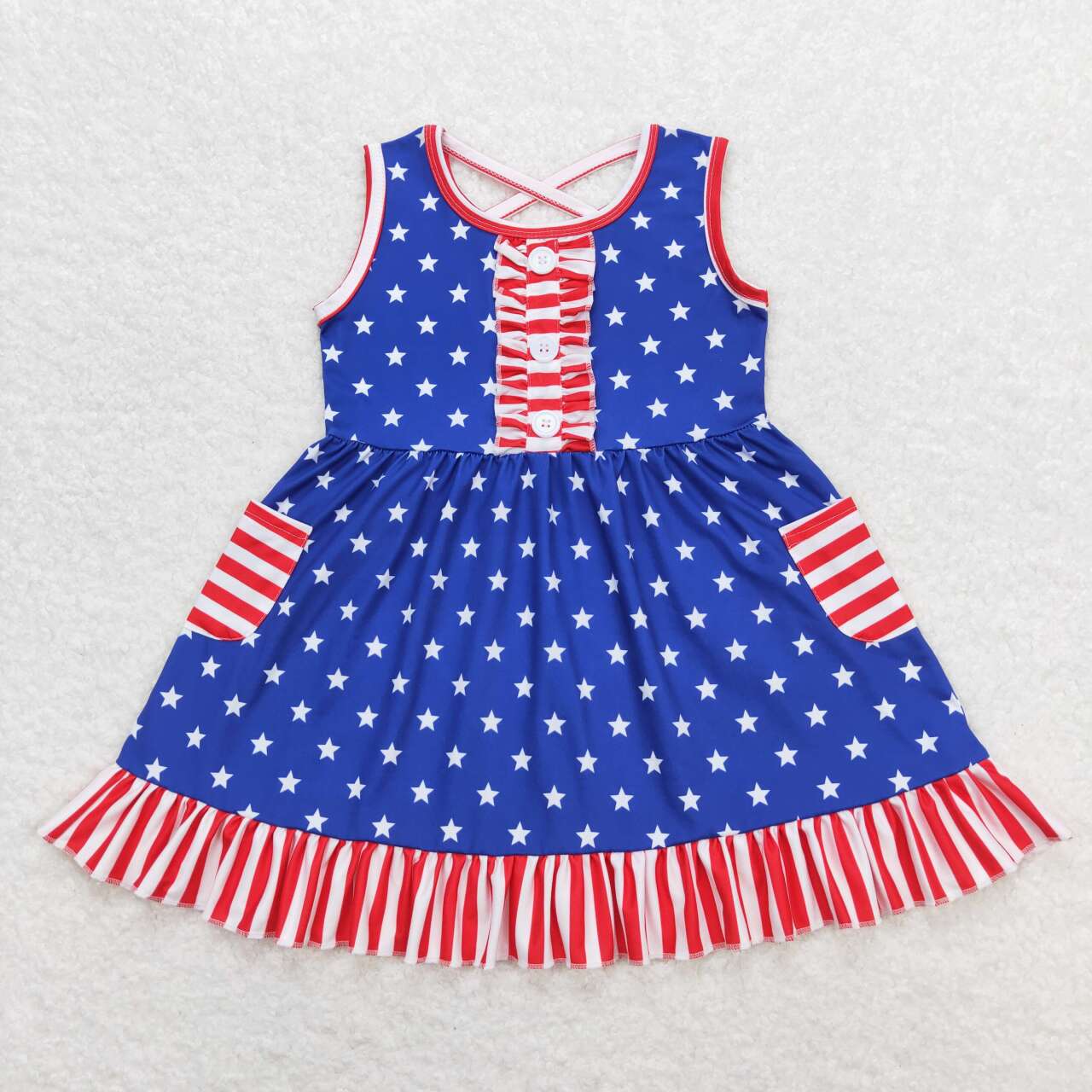 july of 4th blue stars red stripes with pockets Girls dress