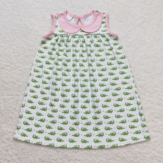 Green crocodile sleeveless print Girls Dress