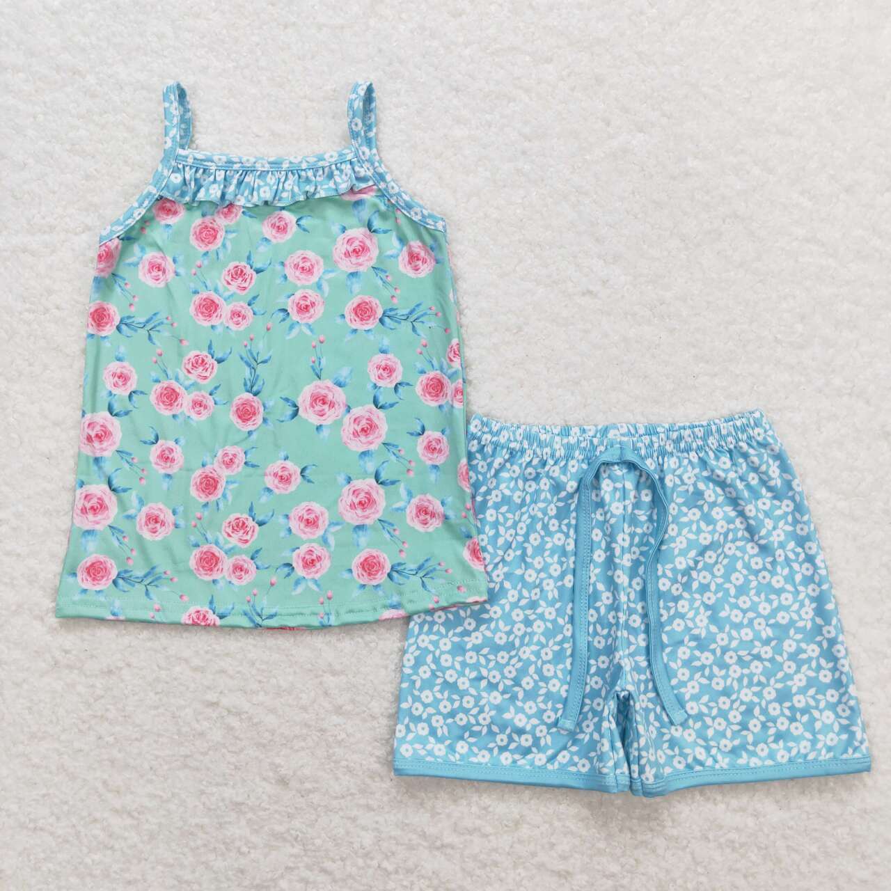 Blue Floral sleeveless Summer Girls Suit