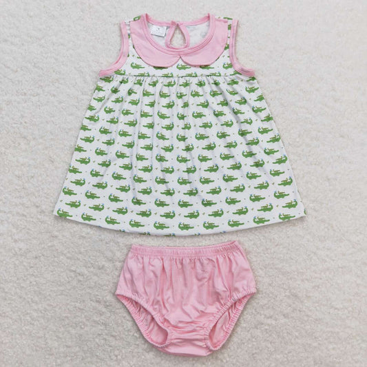 Green crocodile sleeveless print girls bummie outfit