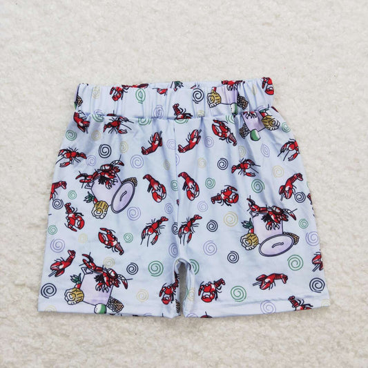 blue lobster print boy short