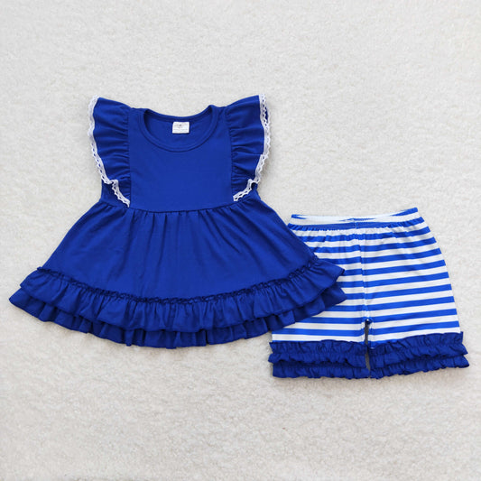 solid blue stripe Girls set