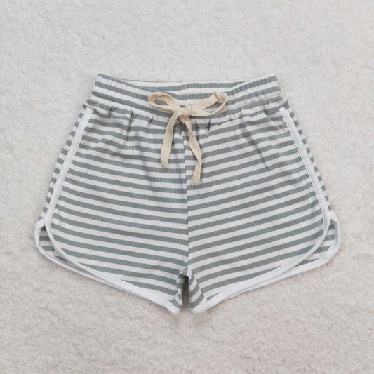 Blue Grey stripe print Girls Shorts