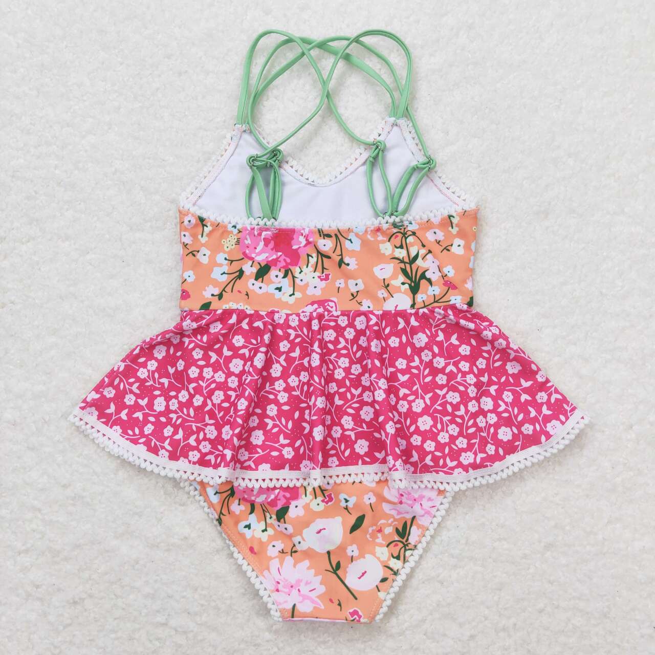 one piece flower print short sleeve Swimsuit