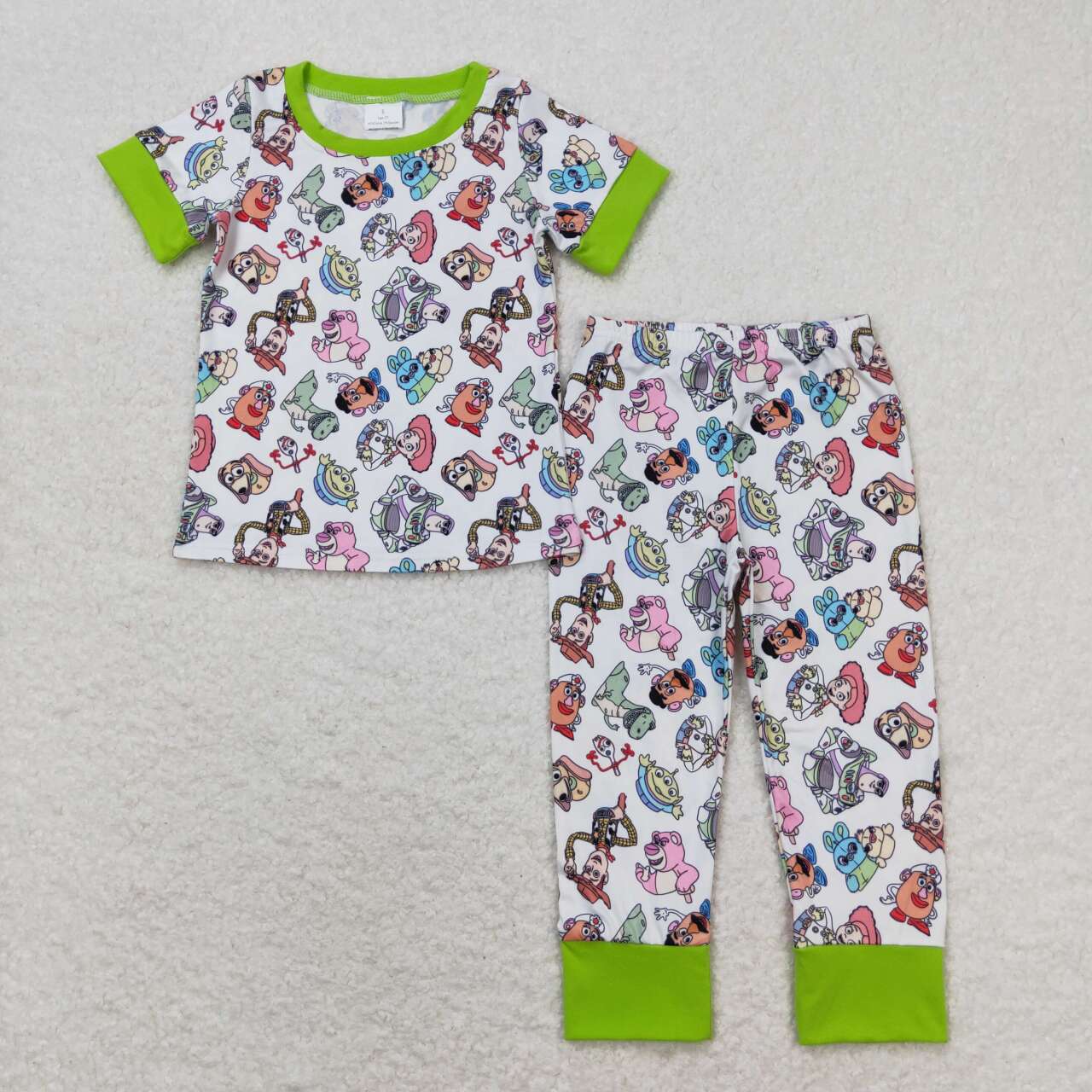 Green Cartoon Short Sleeve Long Pants Pajamas