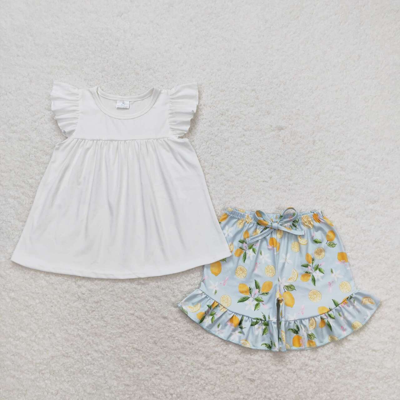 white top lemon print Girls set