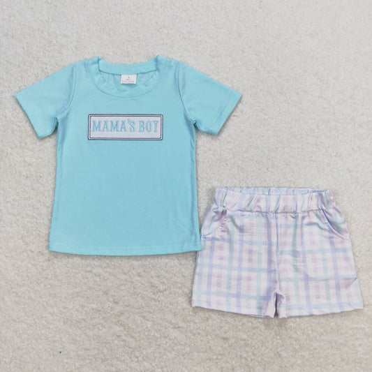 blue MAMA'S BOY Embroidered Boy Set