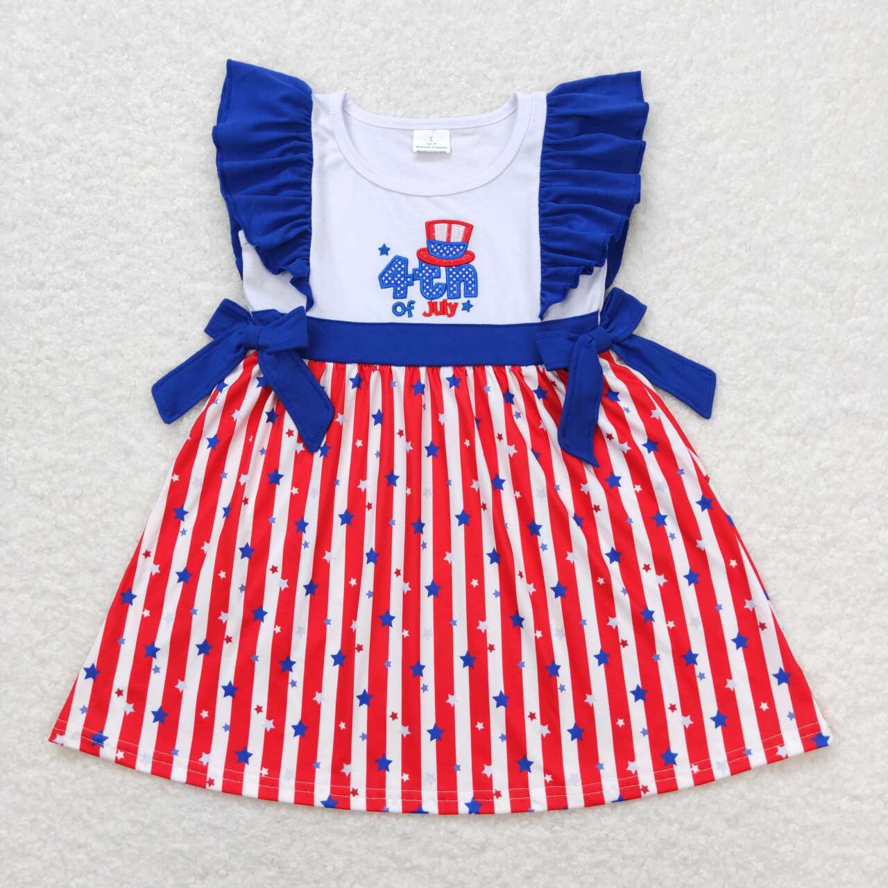 july of 4th bule stripe Embroidery Girls Dress