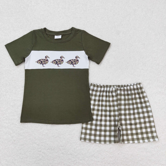 Green duck print plaid boy set