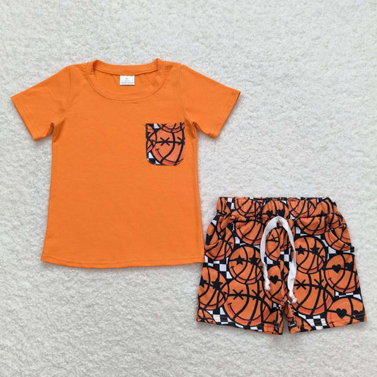 orange basketball print boy set