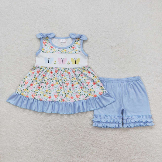 Floral blue Butterfly summer girl suit