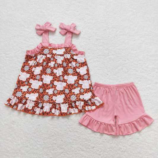 pink daddy's leopard flower summer girl suit