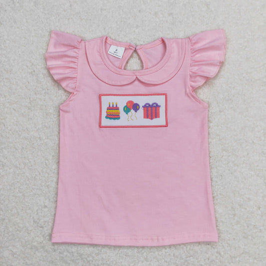 Pink Embroidery Cake Short Shirt