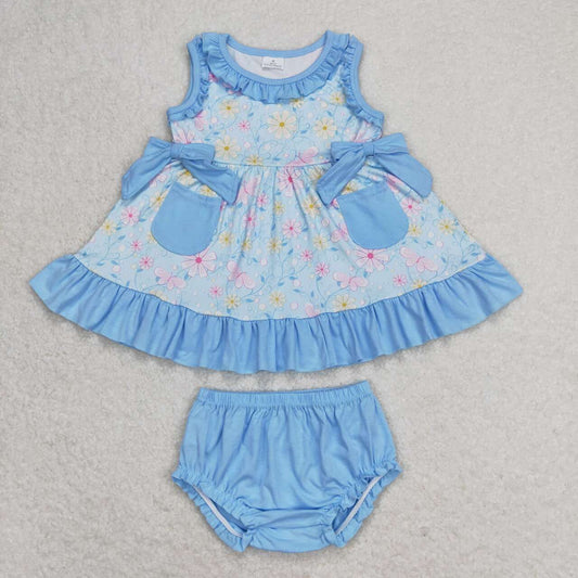 blue flower Ruffle Girl's Bummies