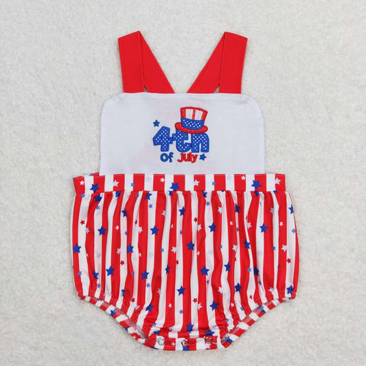 july of 4th red stripe embroidery Baby Romper