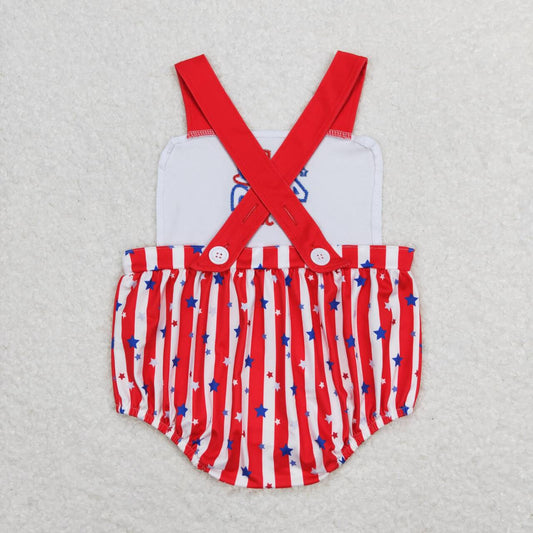 july of 4th red stripe embroidery Baby Romper