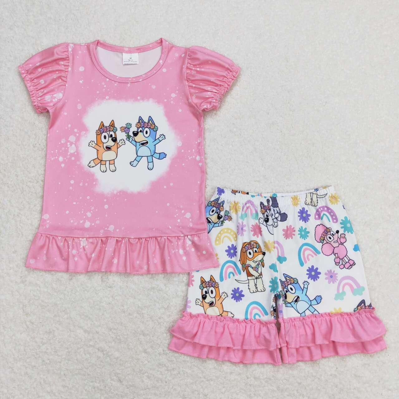 Pink Cartoon Dog Girls Set