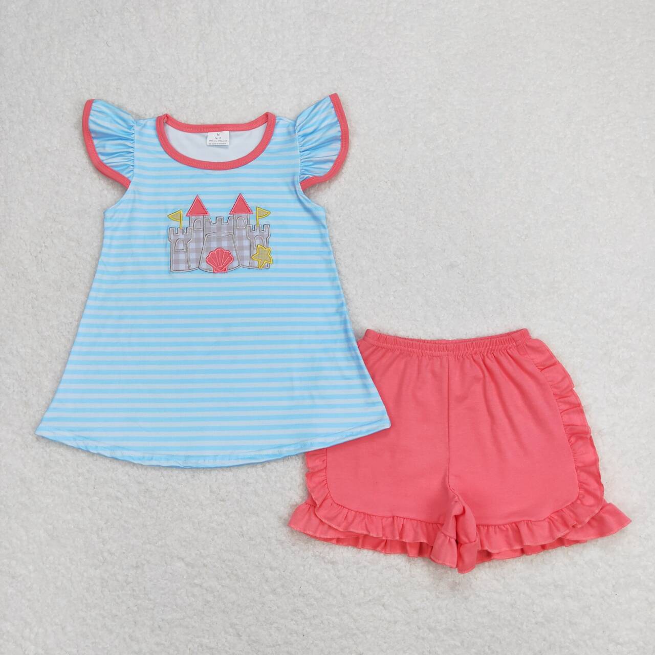 Blue stripe Embroidered castle Girls Suit