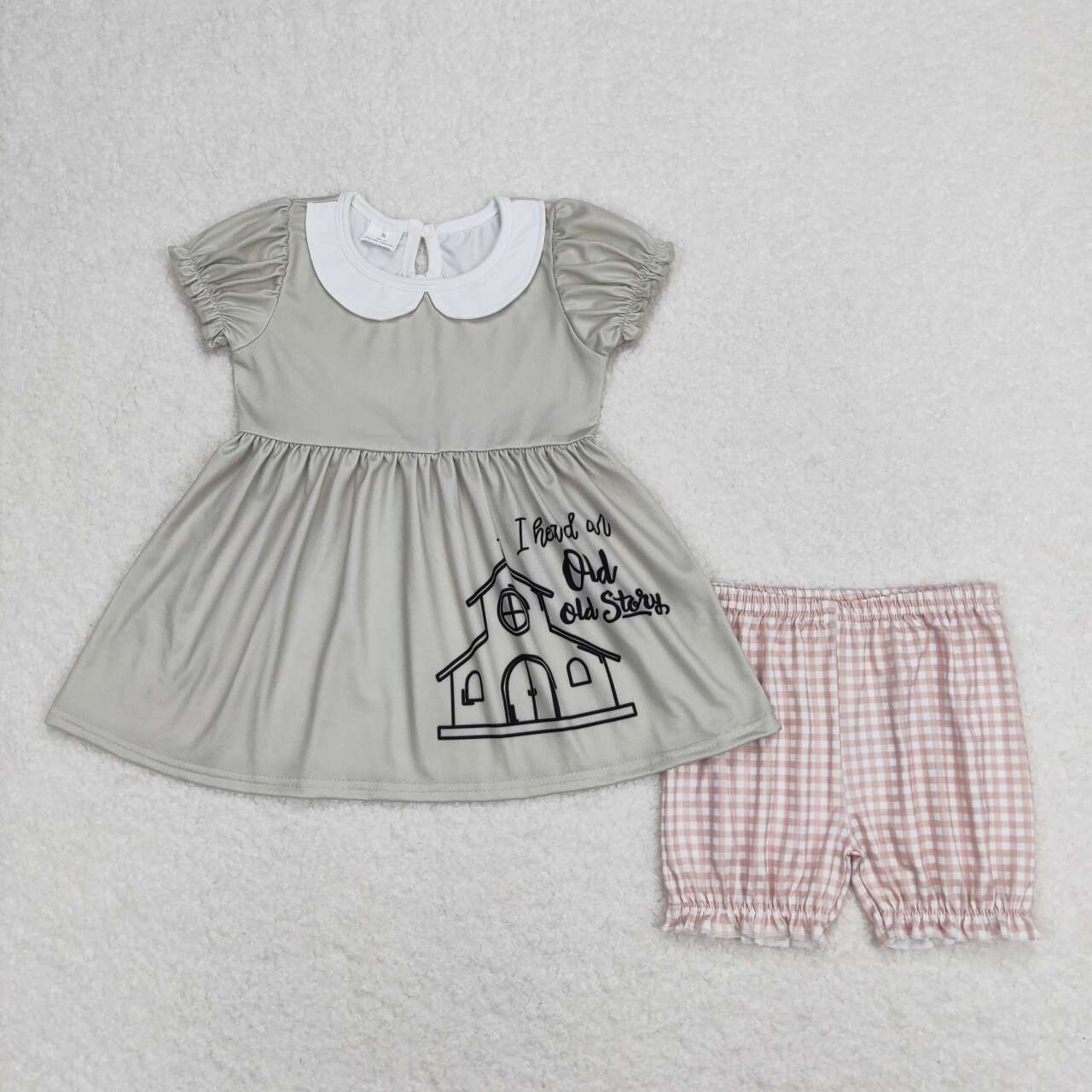 Green old story Print short Girls Set