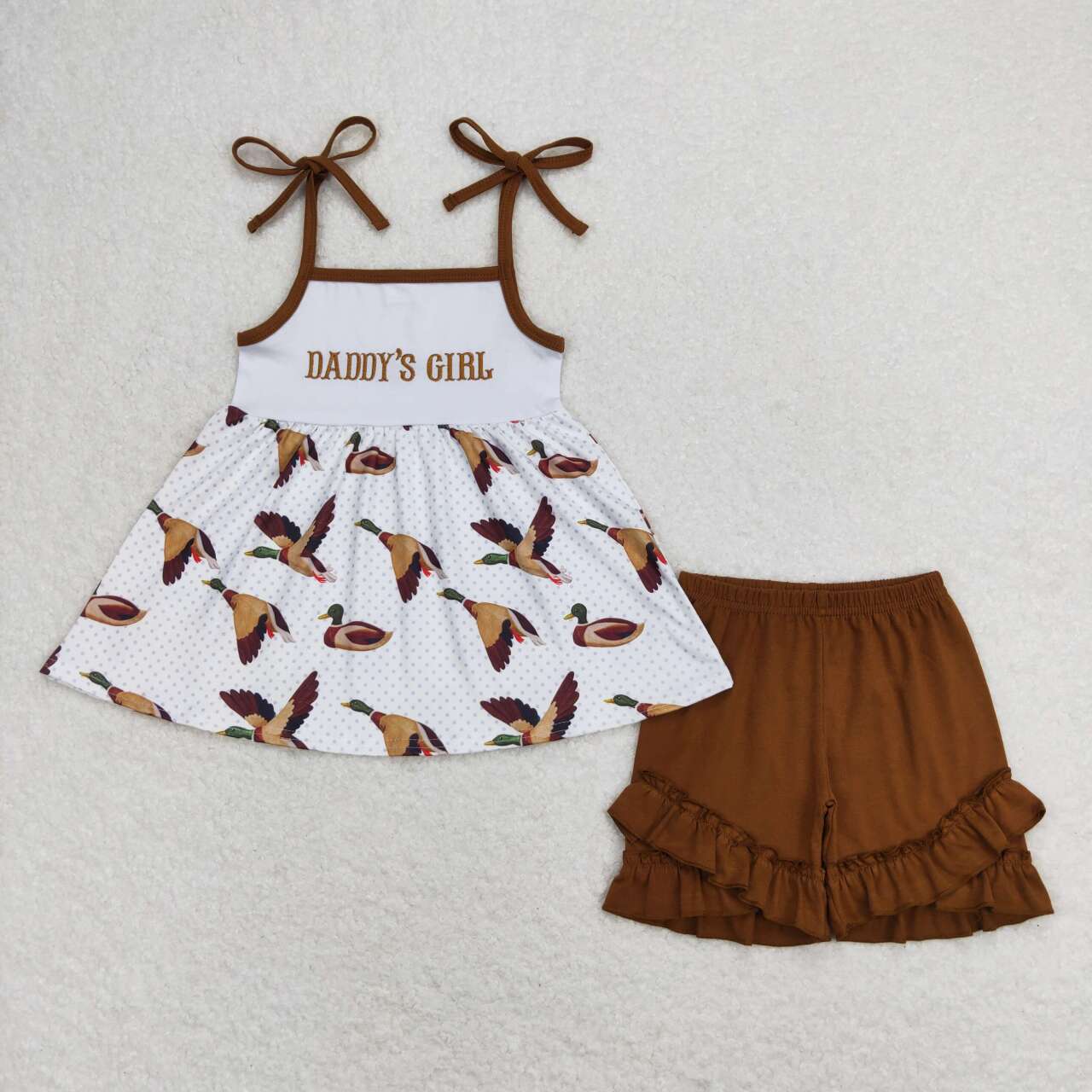 brown Duck Embroidered DADDY'S sleeveless Girls Set