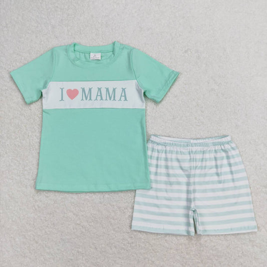 Green i love MAMA short sleeve boy set