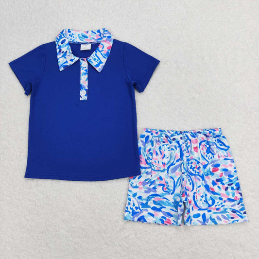 blue flower short sleeve boy set