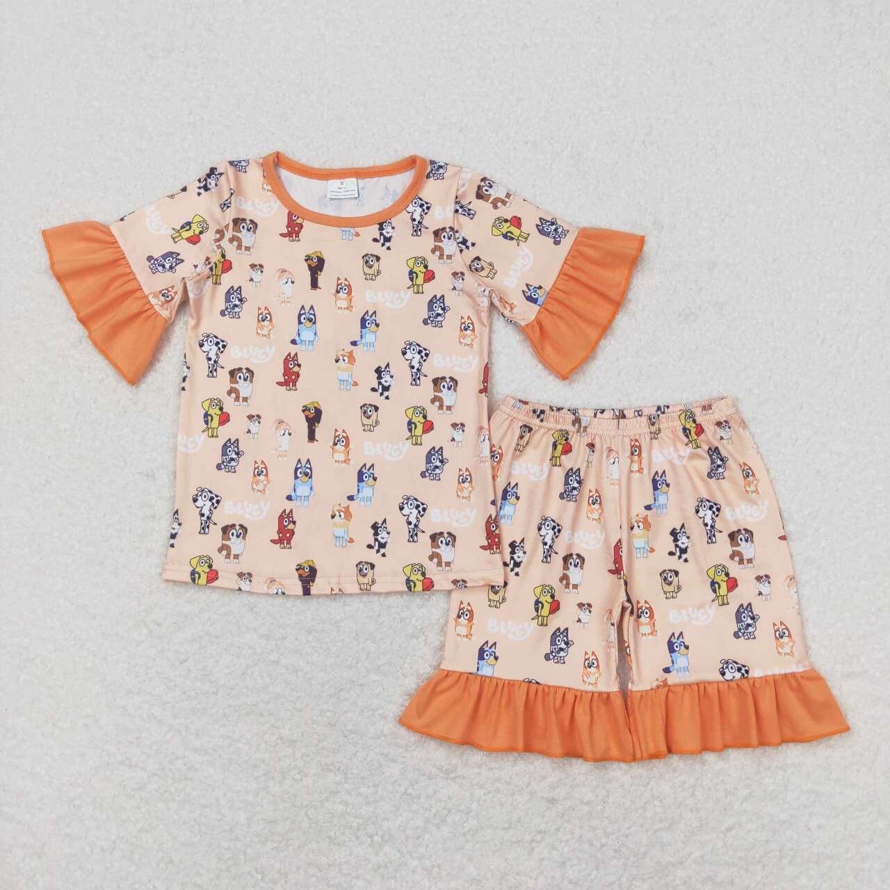 orange cartoon dog short Girls Set