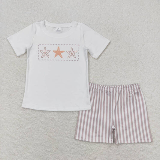 White top starfish print stripe short sleeve boy set