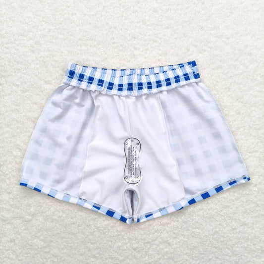 blue plaid Print short swim