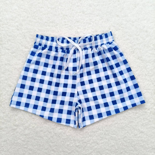 blue plaid Print short swim