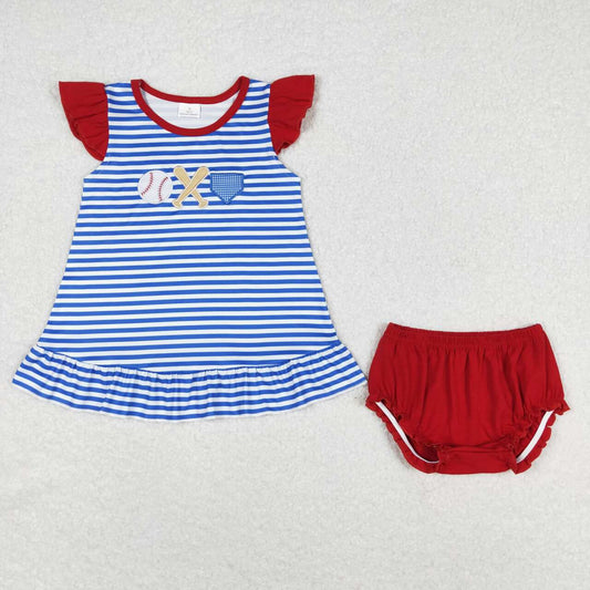 Blue stripe embroidery red Girls's Bummies