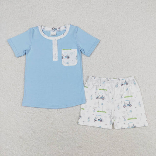 Blue golf print short sleeve boy set