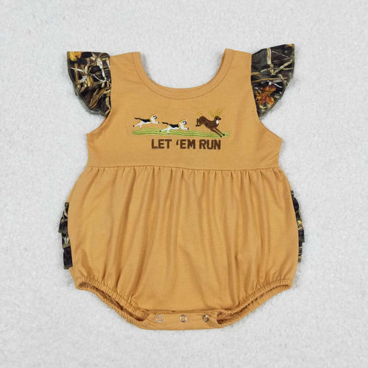 brown let run embroidery camo print Baby Romper