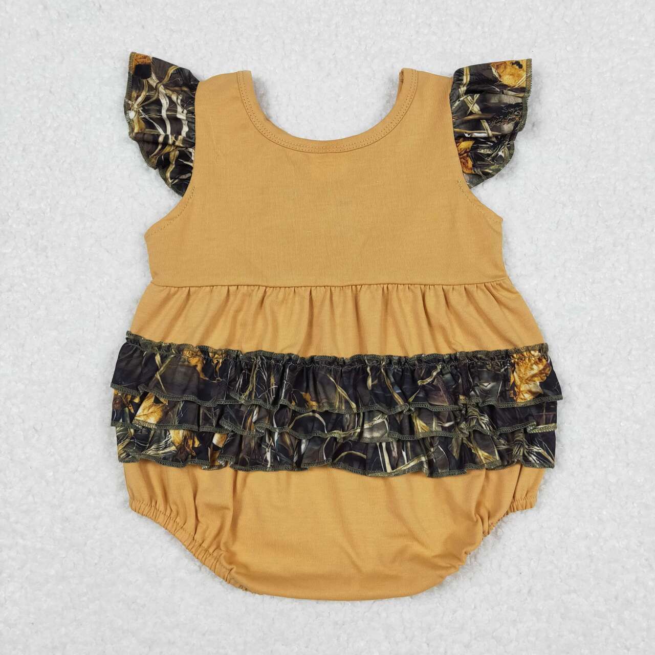 brown let run embroidery camo print Baby Romper