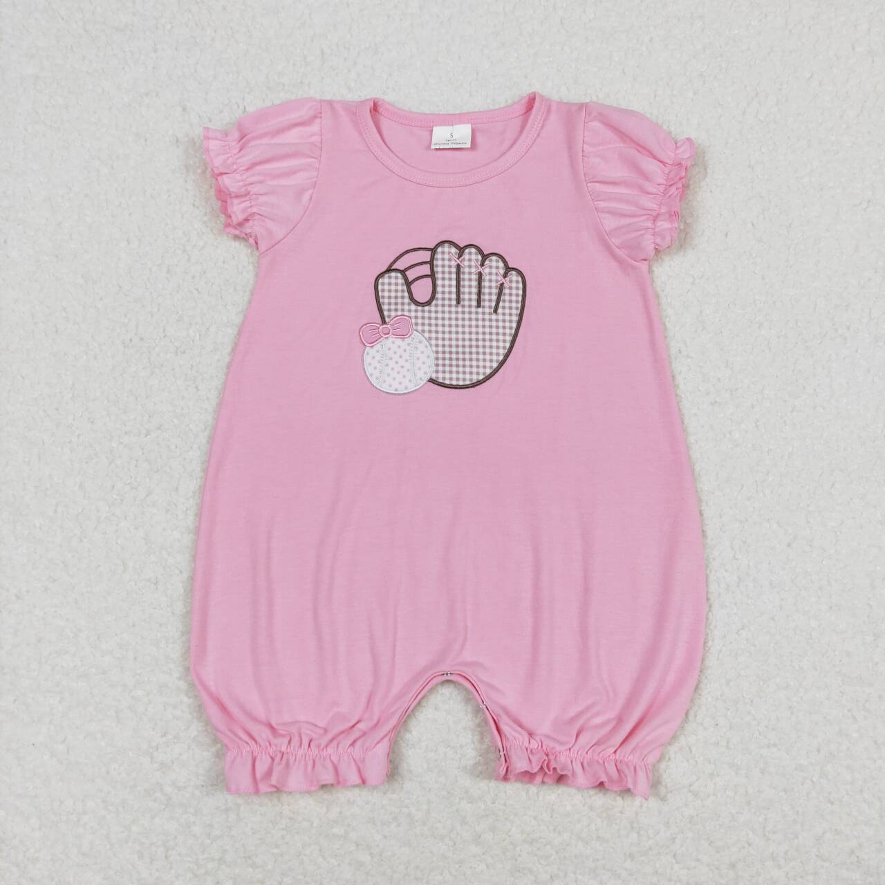 Pink embroidery Baseball print Baby Romper